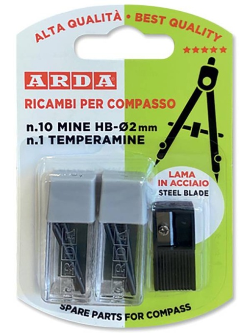 Set mine 2mm pentru compas + ascutitoare Arda COMIN