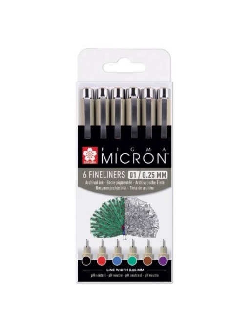 Set 6 finelinere Pigma Micron 01 Basic Colors Sakura POXSDK016