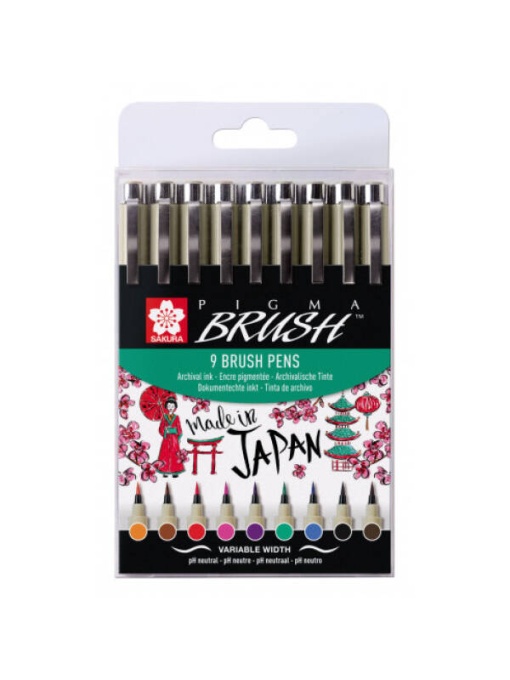 Set 9 Brush Pens Pigma Brush Sakura P0XSDKBR9