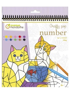 Carte de colorat Graffy Pop Number Avenue Mandarine - Pisicute, 24 file, spira GY156C