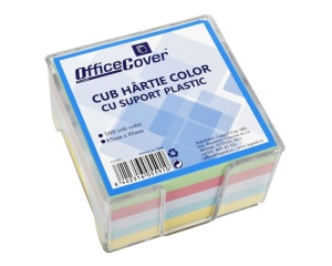 Cub de hartie colorata OFFICE COVER, 8,5 x 8,5 cm, 500 coli, cu suport din plastic