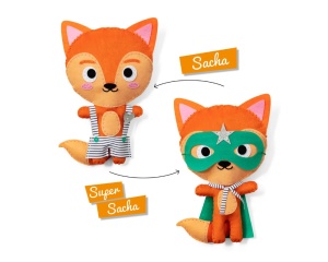 Kit de cusut pentru copii Little Couz’in Sasha the Fox set creativ breloc vulpe Mandarine KC155C