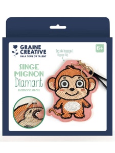 Kit mozaic cu diamante, eticheta pentru bagaje model Maimuta Graine Creative, cod 750225