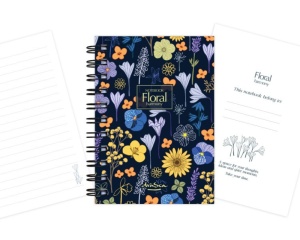 Notebook Floral Harmony Black hard cover spiralat 80g 120 file