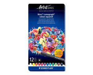 Set 12 creioane colorate acuarelabile Mars Artist, cutie metalica, 104-M12, Staedtler