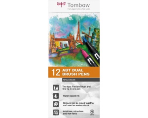 Set 12 markere Dual Brush in nuante de gri, Tombow, TB-ABT-12P-3
