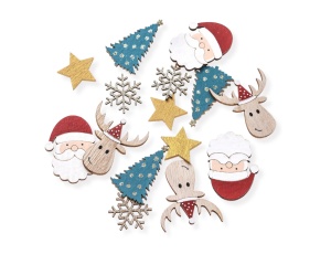 Set 15 Ornamente de Lemn Multicolore cu Tematica de Craciun DPDN-215 Dp Craft