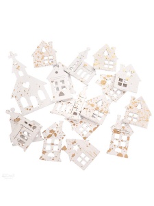 Set 17 casute decorative din lemn, albe cu auriu Dp Craft DPDN-182