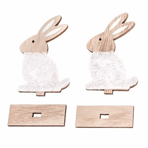 Set 2 Ornamente Lemn Iepuri Cu Suport 10cm DPDN-223 Dp Craft - Img 2