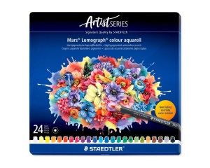 Set 24 creioane colorate acuarelabile Mars Artist, cutie metalica, 104-M24, Staedtler