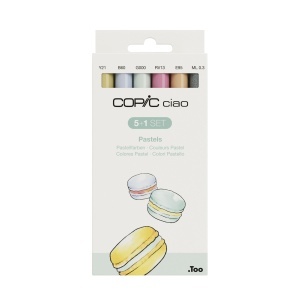 Set 5 markere cu cerneala pe baza de alcool + 1 Multiliner 0,3 mm, Copic Ciao Pastels, 22075555
