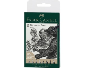 Set 8 liner Pitt Artist Pen negru cu tus pigmentat Faber-Castell FC167158
