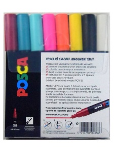 Set 8 markere PC-3M 0.9-1.3mm culori de baza Uni Posca M1483