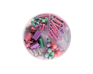 Set accesorii birou CNX, 62 piese, agrafe, ace gamalie, ace tabla si clipsuri, mix culori pastel