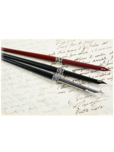 Set caligrafie Toc lemn cu penita metalica si calimara de 10cc, cu decoratiune metalica Rubinato 23/1-7