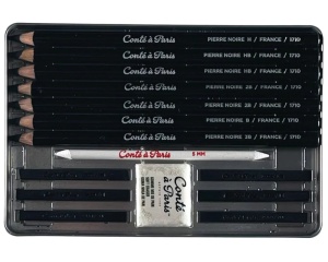 Set schita 15 creioane + accesorii in cutie metal Conte 750410