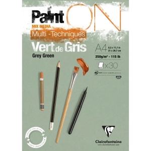 Bloc Mix Media Clairefontaine Paint'ON Grey Green, 30 file, 250g/mp