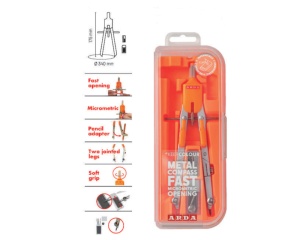 Compas geometrie 3 piese in cutie plastic fluo CO10FLU Arda