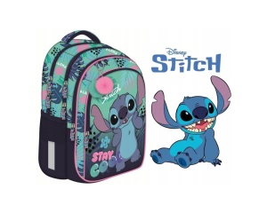 Ghiozdan Stitch St. Majewski, 40 cm, 4 compartimente, albastru cu verde, cod 683091