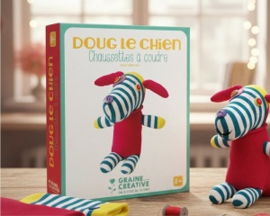 Kit creativ de cusut, catel Doug din sosete, 19 x 18 cm, 750504, Graine Creative