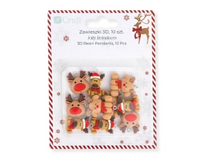 Set 10 Ornamente Reni 3D din Rasina cu Agatatoare GRKO-155 Dp Craft