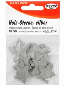 Set 10 stelute argintii din lemn 30 mm Meyco 405-41