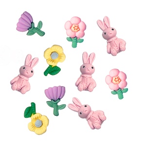 Set 12 Ornamente 3D Adezive Cu Flori Si Iepuri DPZA-189 Dp Craft