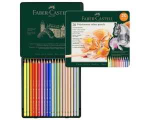 Set 20 creioane colorate cu mina 3,8 mm in cutie metalica, Polychromos, Faber-Castell, FC110020