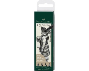Set 4 liner Pitt Artist Pen negru cu tus pigmentat Faber-Castell 167153