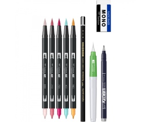 Set 9 piese pentru lettering si efecte acuarelabile, Good Vibes, Tombow, TB-BS-FH2