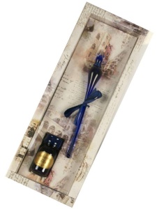 Set caligrafie Toc din sticla, calimara cu tus colorat si hartie asortata Rubinato 2011/11/4