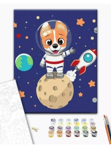 Set pictura pe numere pentru copii Corgi in Space 99