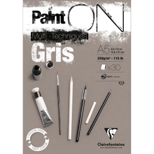Bloc Mix Media Clairefontaine Paint'ON Grey, 30 file, 250g/mp