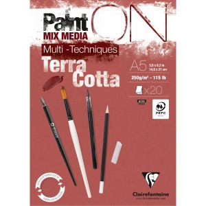 Bloc Mix Media Clairefontaine Paint'ON Terracotta, 20 file, 250g/mp