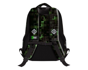 Ghiozdan St. Right Green Game St. Majewski, 39 cm, 3 compartimente, negru cu verde neon, cod 681523