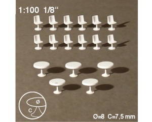 Set 2 mese+12 scaune de plastic albe in miniatura 1:100 54.51802.5 Schulcz