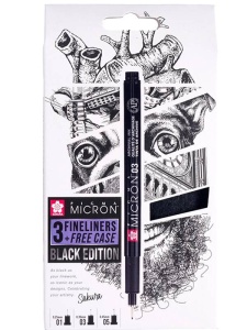 Set 3 Linere Sakura Pigma Micron Black Edition + Penar POXSDKB3