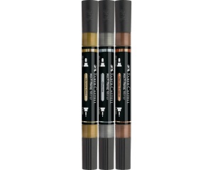 Set 3 markere acrilice cu efect metalizat, auriu, argintiu si cupru, Multimark, Faber-Castell