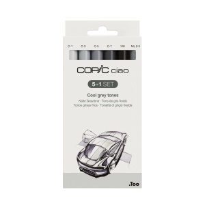 Set 5 markere cu cerneala pe baza de alcool + 1 Multiliner 0,3 mm, Copic Ciao Cool Gray Tones