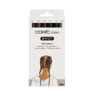 Set 5 markere cu cerneala pe baza de alcool + 1 Multiliner negru 0,3 mm, Copic Ciao Hair Tones 2, 22075573
