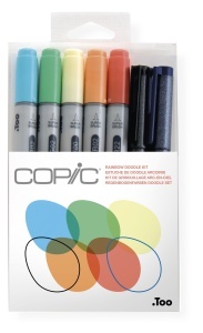 Set 5 markere cu cerneala pe baza de alcool + 2 Multilinere 0,3 mm, Copic Ciao Doodle Kit Rainbow, 22075673