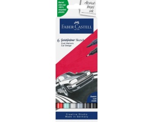 Set 6 markere car design profesionale pe baza de alcool 2 capete Goldfaber Faber-Castell FC164813