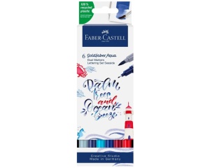 Set 6 Markere cu 2 Capete Lettering Seaside Faber Castell 164519