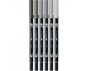 Set 6 markere Dual Brush, Gray Colours, Tombow, TB-ABT-6P-6