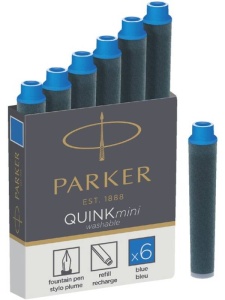 Set 6 mini cartuse cu cerneala, rezerve pentru stilou, Quink, Parker