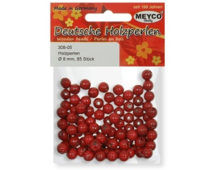 Set 85 margele rotunde din lemn, rosii, 8 mm, Meyco, 308-53