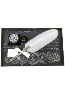 Set caligrafie Toc metalic cu pana alba, calimara cu cerneala 37ml si suport metalic pentru toc Rubinato 2022/1/13