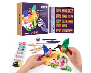 Set Pictura 3D cu Argila Usoara 21x21cm Model Colibri din Natura Okto OK20043