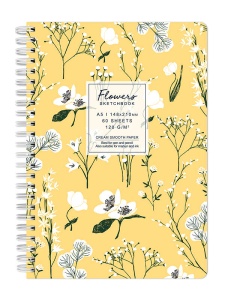 Sketchbook cu spira Flowers galben 120g/mp, 60 file Drasca