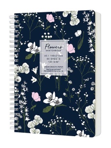 Sketchbook cu spira Flowers negru 120g/mp, 60 file Drasca